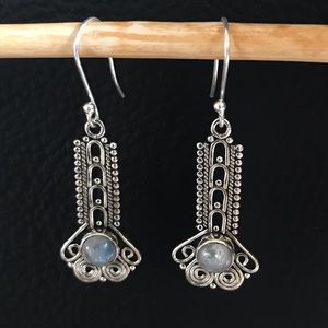 NWOT MOONSTONE Round Genuine GEMSTONES and 925 Sterling Silver Dangling EARRINGS